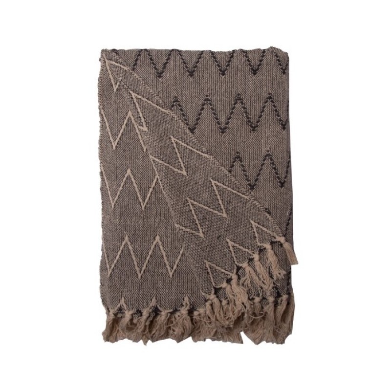 THROW ZIG OFF WHITE BROWN - BLANKETS, TOWELS THROW ZIG OFF WHITE BROWN - BLANKETS, TOWELS